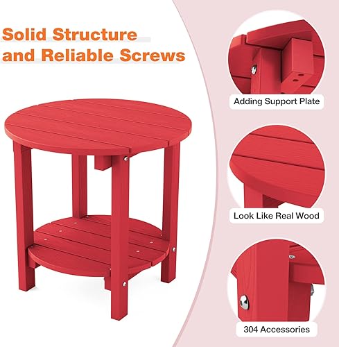 Miniatura 10 de YEFU Adirondack - Juego de 2 mesas auxiliares dobles para exteriores, de 18 pulgadas, mesa auxiliar de madera de polietileno, resistente a la