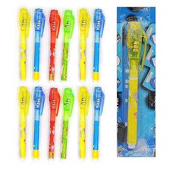 LITTLEMORE Invisible Ink Magic Pen 2 Pcs with UV-Light Magic Marker Kid Pens for Secret Message and Birthday Party,Writing Secret Message, Party Bag Gift (Multicolor)