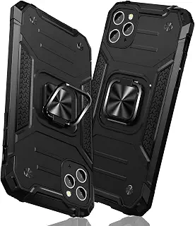 TMUJWS 対応 iPhone 11 Pro 用ケースリング 衝撃吸収 耐衝撃 TPU+PCバンパー 二重構造 米軍MIL規格 全面保護 | 滑り防止 車載ホルダー対応 擦り傷防止 軽量 薄型 アイフォン 11 Pro 用カバー 5.8インチ 指紋防止 耐久 おしゃれ 人気 携帯カバー 黒 MZ62-05
