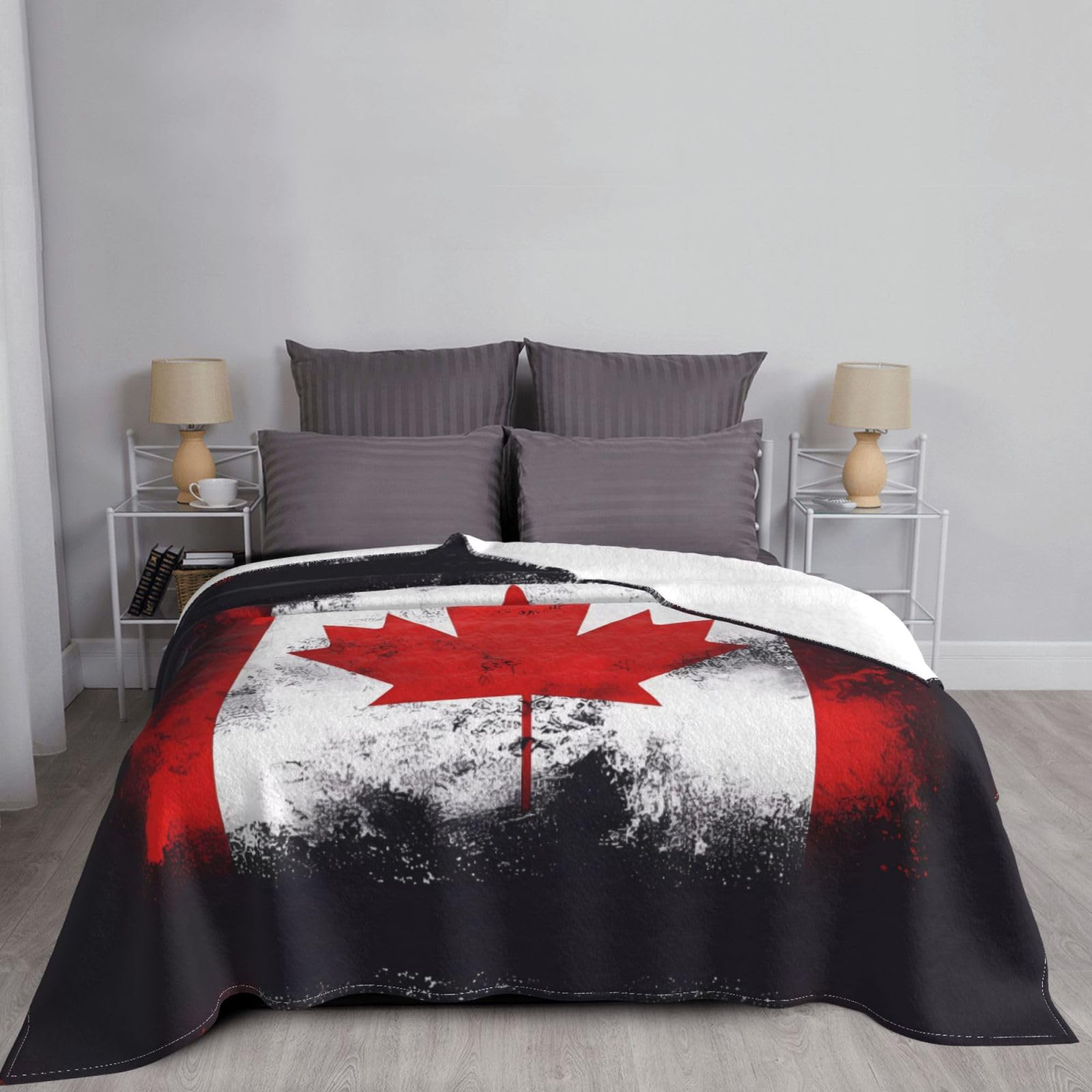 Manta de viaje portátil de 80 x 60 pulgadas, suave, resistente a las arrugas, plegable, exquisito estampado de la bandera canadiense
