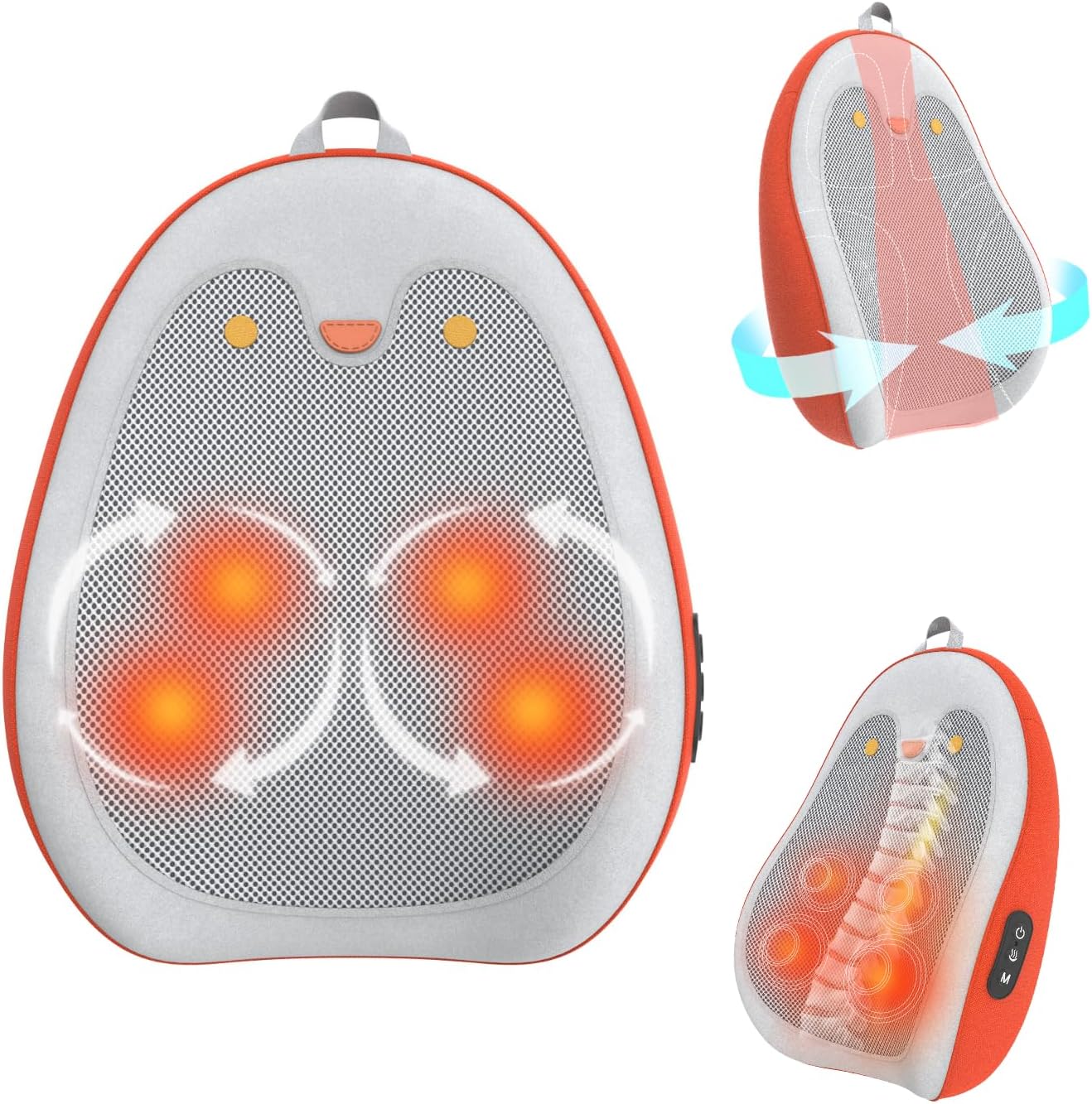 Portable Back Massager with Heat, Cordless Shiatsu Massager Cushion Lumbar Support Pillow for Office Chair, Ideal Gifts for Men/Women (Orange)