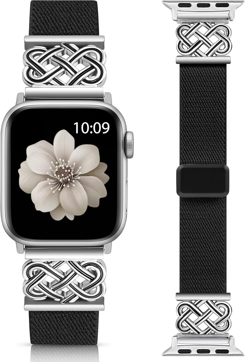 Minyee Magnetic Stretchy Band Compatible with Apple Watch Bands 38/40/41/42/44/45/46/49mm Women Men, Celtic Knot Soft Elastic Nylon Fabric Strap for iWatch Series 11 10 9 8 7 6 5 4 SE/Ultra 3 2 1