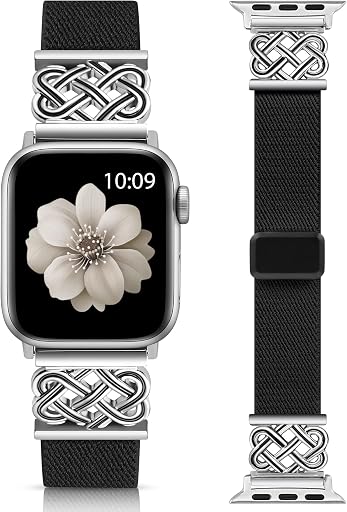 Minyee Magnetic Stretchy Band Compatible with Apple Watch Bands 38/40/41/42/44/45/46/49mm Women Men, Celtic Knot Soft Elastic Nylon Fabric Strap for iWatch Series 11 10 9 8 7 6 5 4 SE/Ultra 3 2 1