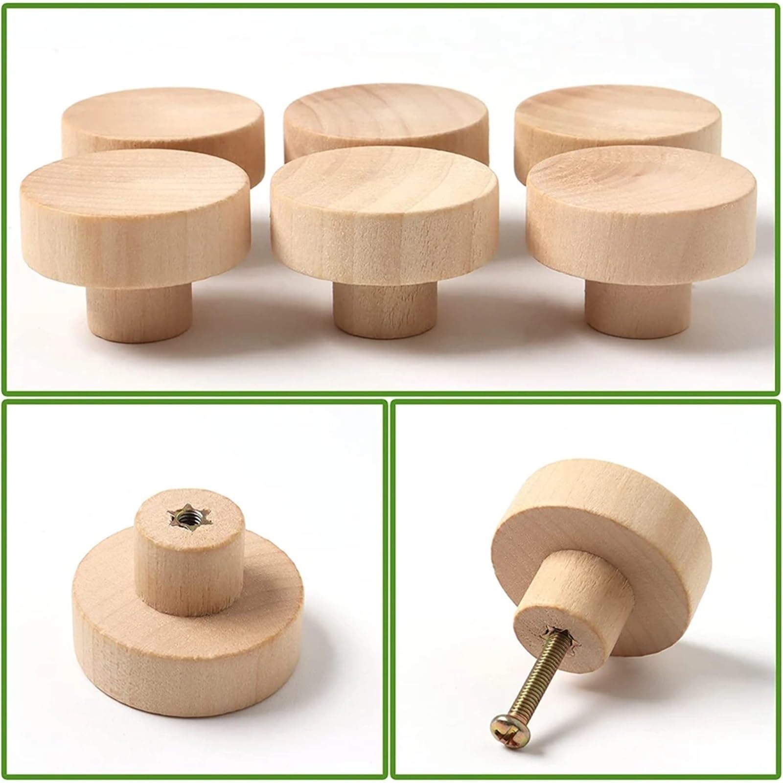 20 maniglie rotonde in legno naturale solido per armadietti, cassetti, fai da te, quadrate, in legno per armadio, credenza, porta, tira (M)