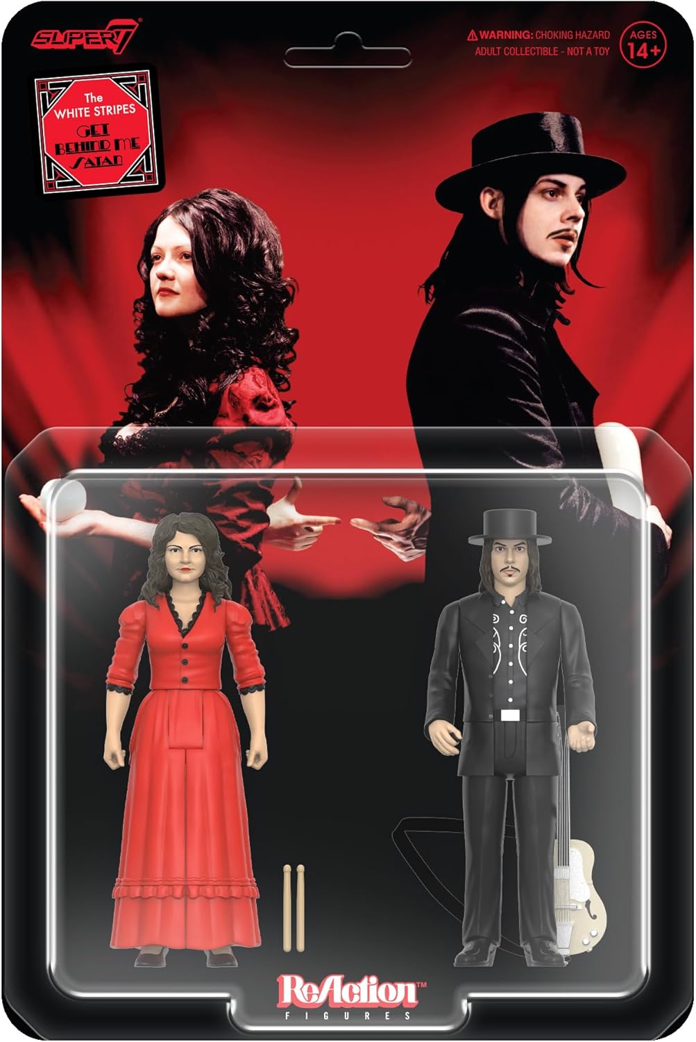 Super7 Reaction Figure The White Stripes Get Behind Me Satan - (2 Pack) 3.75" The White Stripes Action Figure with Accessories - Indie Rock Collectibles and Retro Toys
