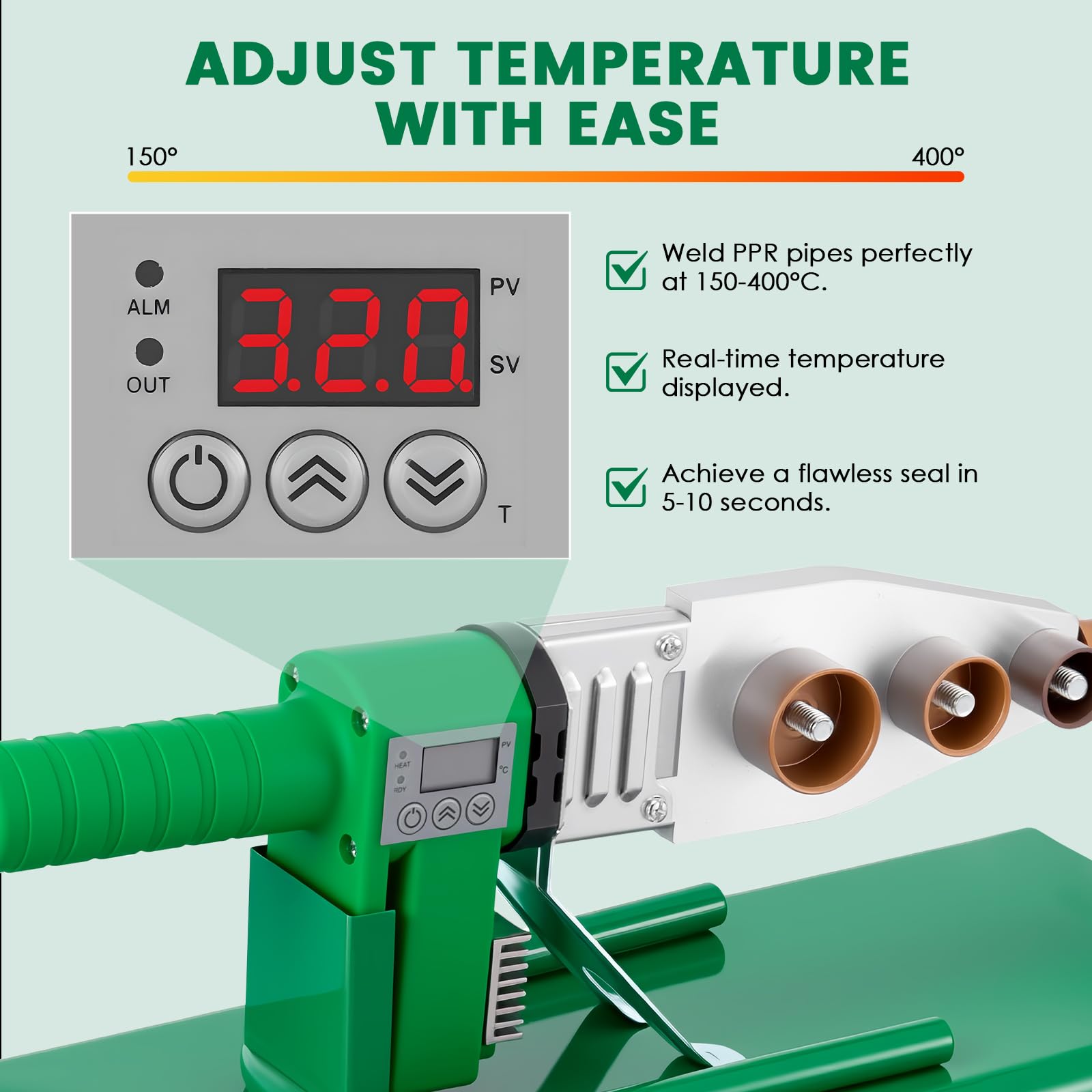 Saldatrice Per Fusione A Bicchiere, Saldatrice Per Tubi In Ppr 2000 W Professionale Per Tubi In Plastica ø20–63 Mm Con Display Digitale Saldatrice Per Tubi In Ppr/Pb/Pe/Pert 150°C~400°C