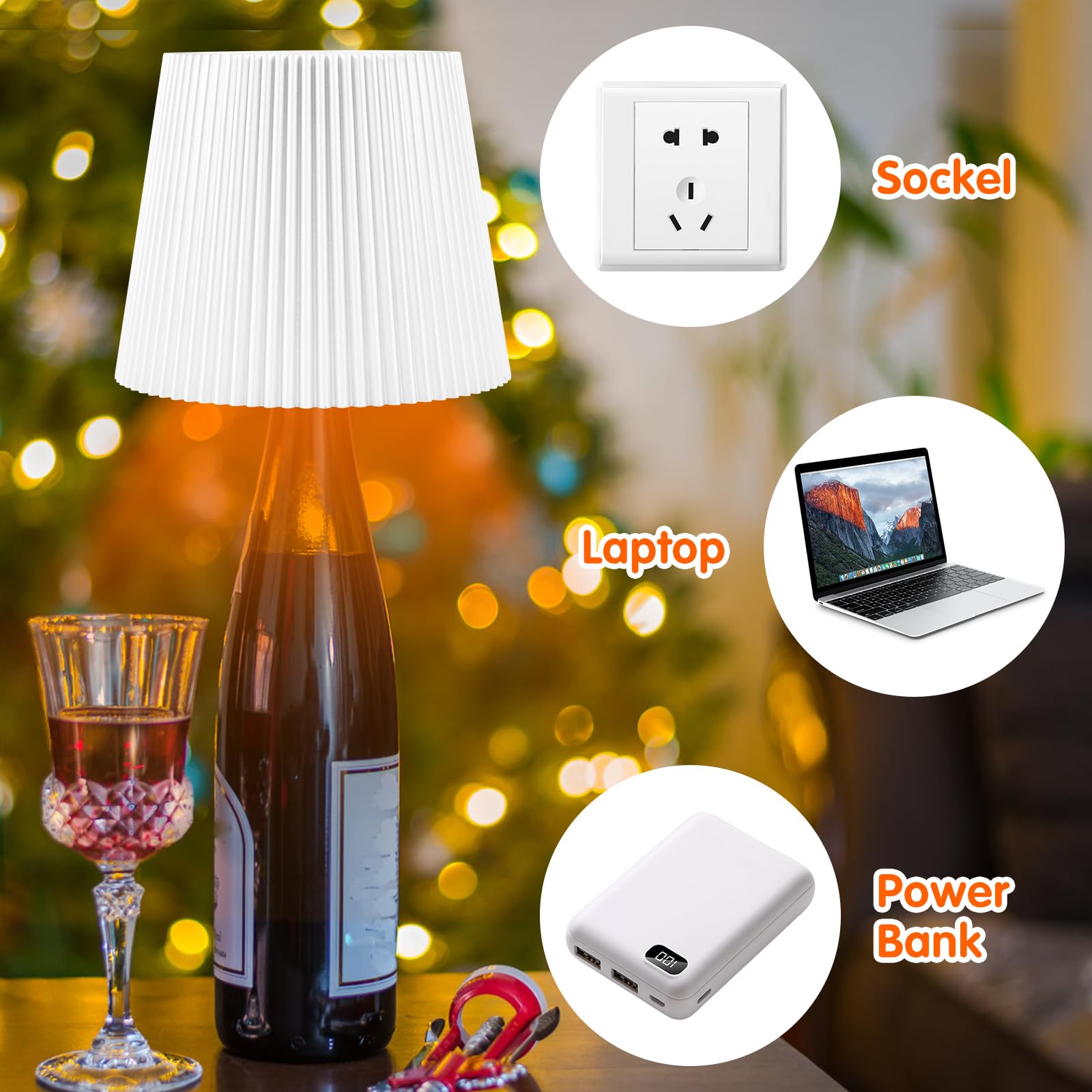 Flaschenlampe Kabellos Aufladbar - Dimmbar 3 Farben Für Weinflaschen