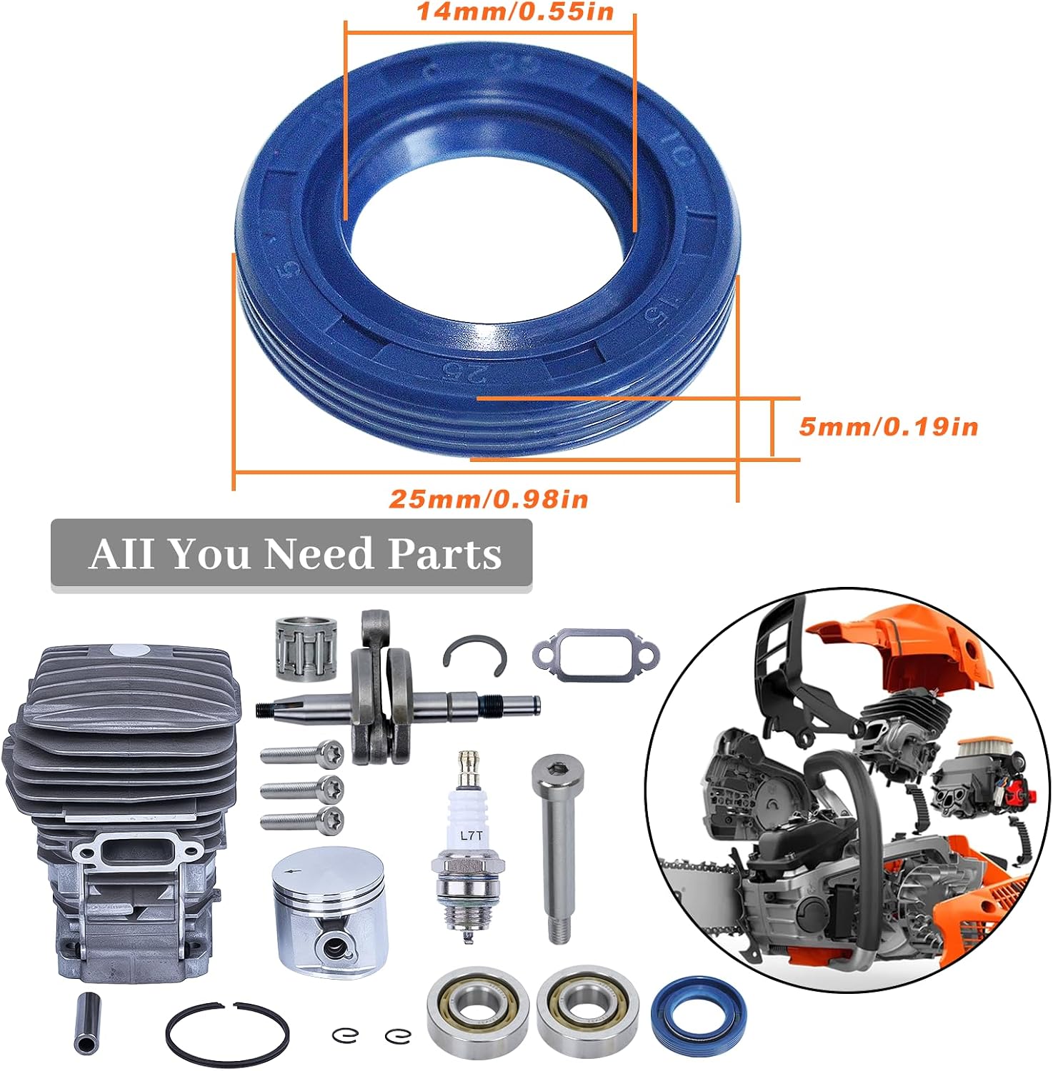 Haishine Cylinder Piston Kit for Stihl MS291 MS291C MS271 MS271C Chainsaw, 47mm Big Bore Piston and Cylinder Top End Rebuild Kit Replace 1141 020 1206