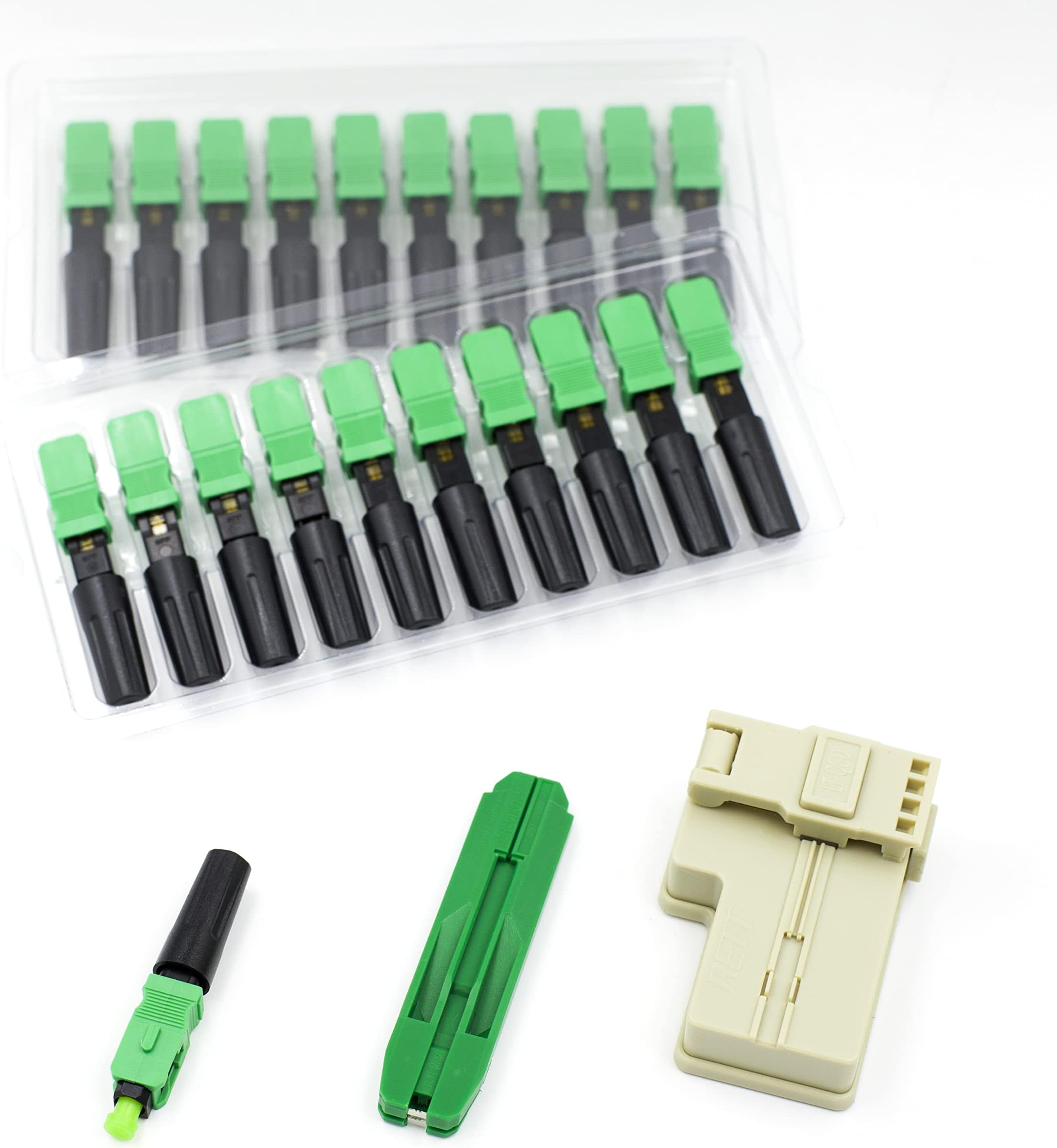 LEITE 20pcs SC APC Fiber Optic Quick Connector with Matched Tools Fiber Reusable Connectors Single Mode SM 9/125 Mechanical Fast Connectors Adapter for FTTH CATV Network Instrument