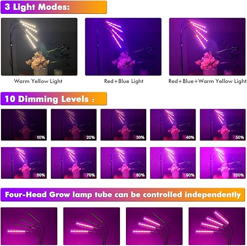 Miniatura 2 de Luces de cultivo de plantas para plantas de interior de espectro completo, luces LED para plantas de piso para cultivo en interiores con soporte