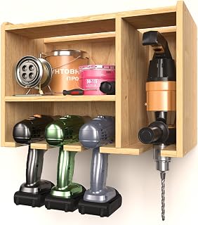 Wood Power Tool Storage Organizer, Cordless Drill Storage, Power Tool Organizer, Drill Charging Station for Garage, Workshop, Home, Drill Holder for Father, Gift for Men