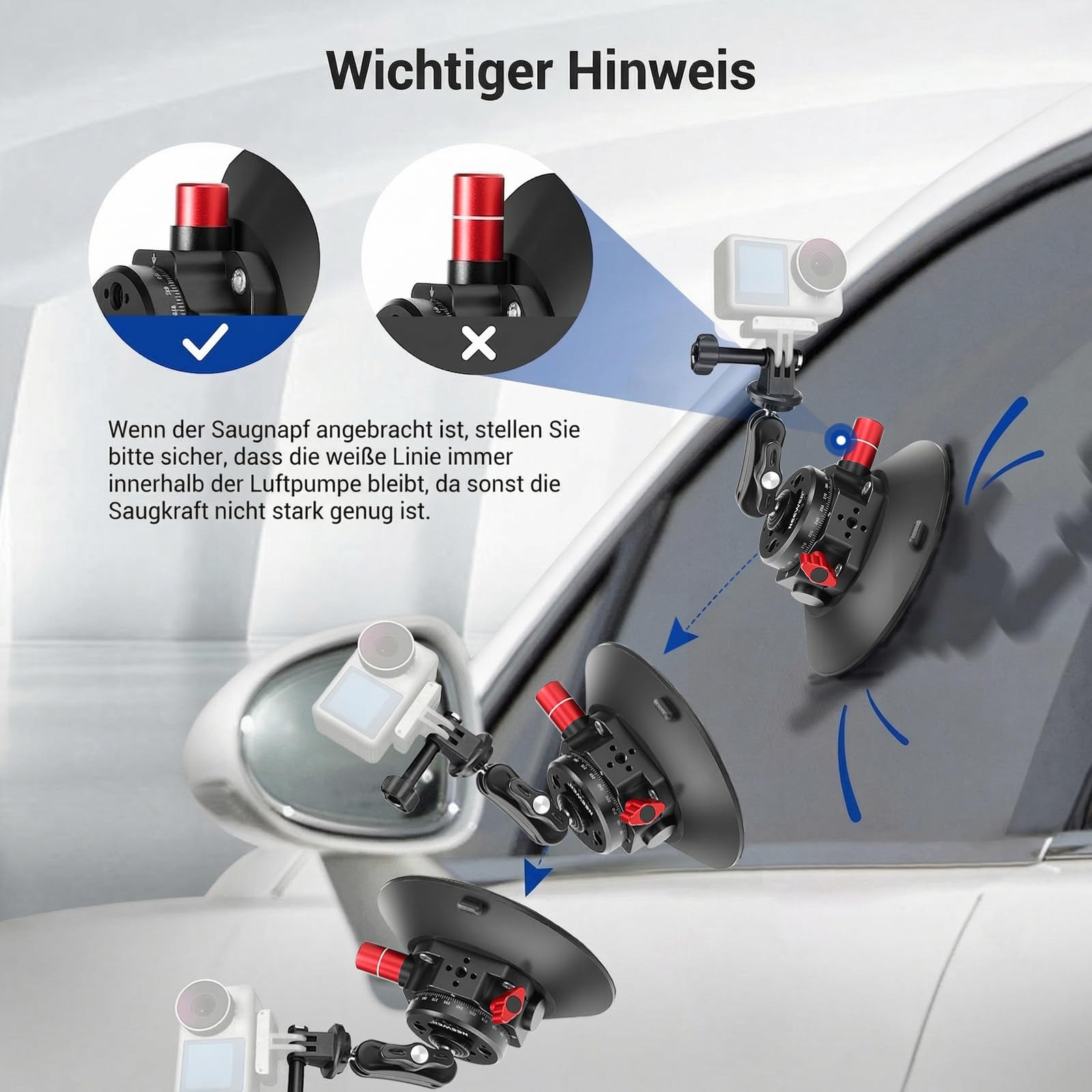 NEEWER 6"/15,2cm Kamera Saugnapf Halterung mit Kugelkopf Magic Arm, Metall Saugnapfhalterung an der Auto Windschutzscheibe für Action Kamera/Handy Halter, mit 1/4“ & 3/8" Befestigungslöchern für ARRI