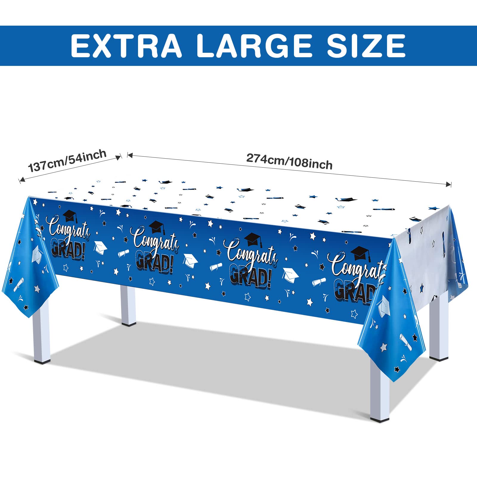 Breling 3 Pack Graduation Party Tablecloth Congrats Class of 2025 Graduation Table Covers Grad Cap Table Cloth Rectangle Plastic Tablecloth for Grad Party Decorations(Classic Style,Blue)