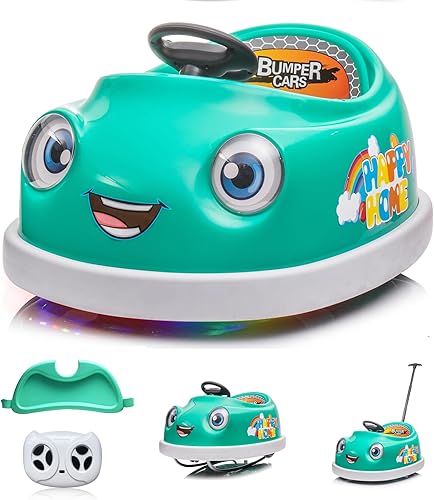 Miniatura 12 de Coche de parachoques eléctrico de batería dual de 12 V para niños con control remoto, giro de 360 grados, función de balancín de varilla de caballo