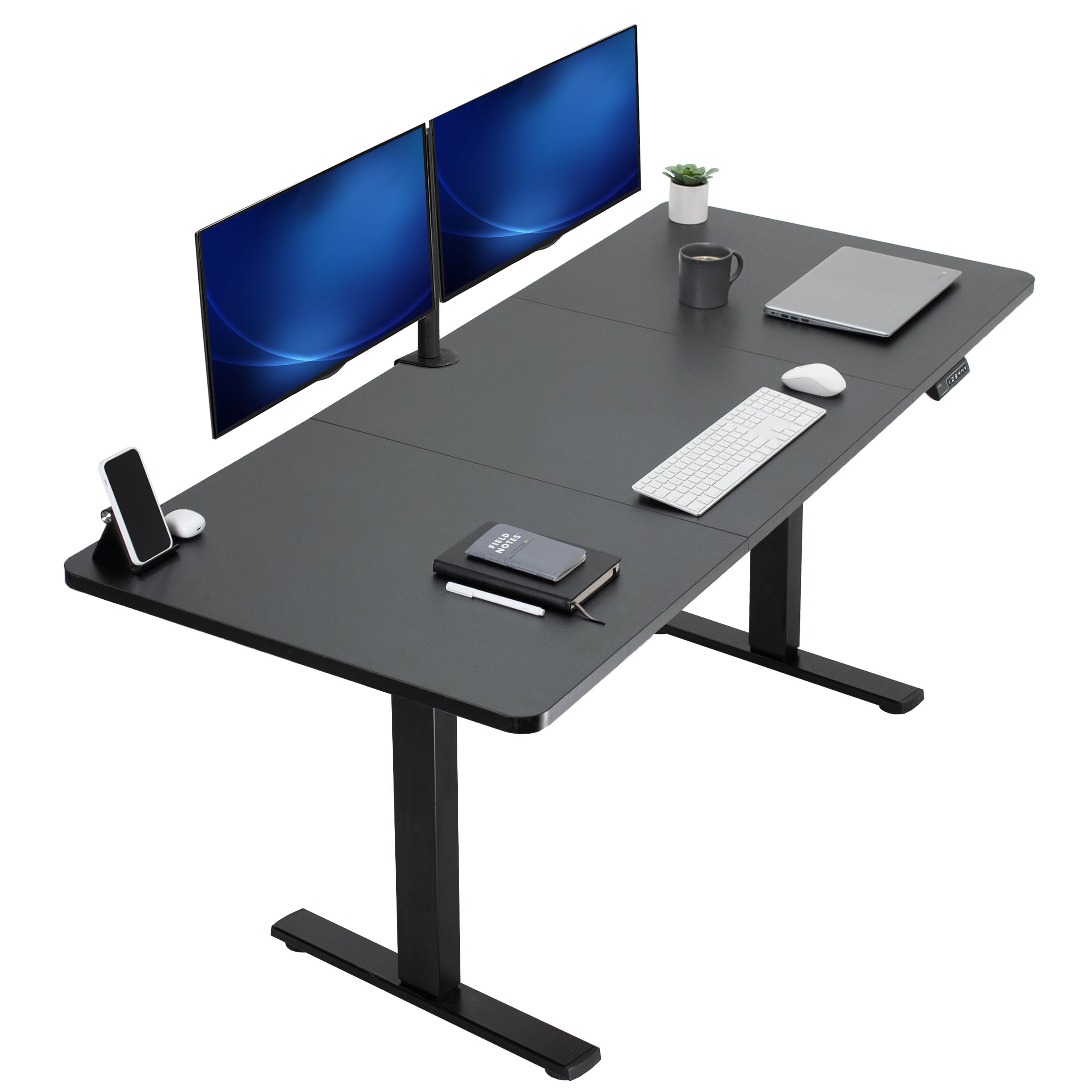 VIVO Electric Height Adjustable 71 x 30 inch Stand Up Desk, Complete Active Workstation with 3 Section Black Table Top, Black Frame, Push Button Memory Controller, DESK-KIT-1B7B
