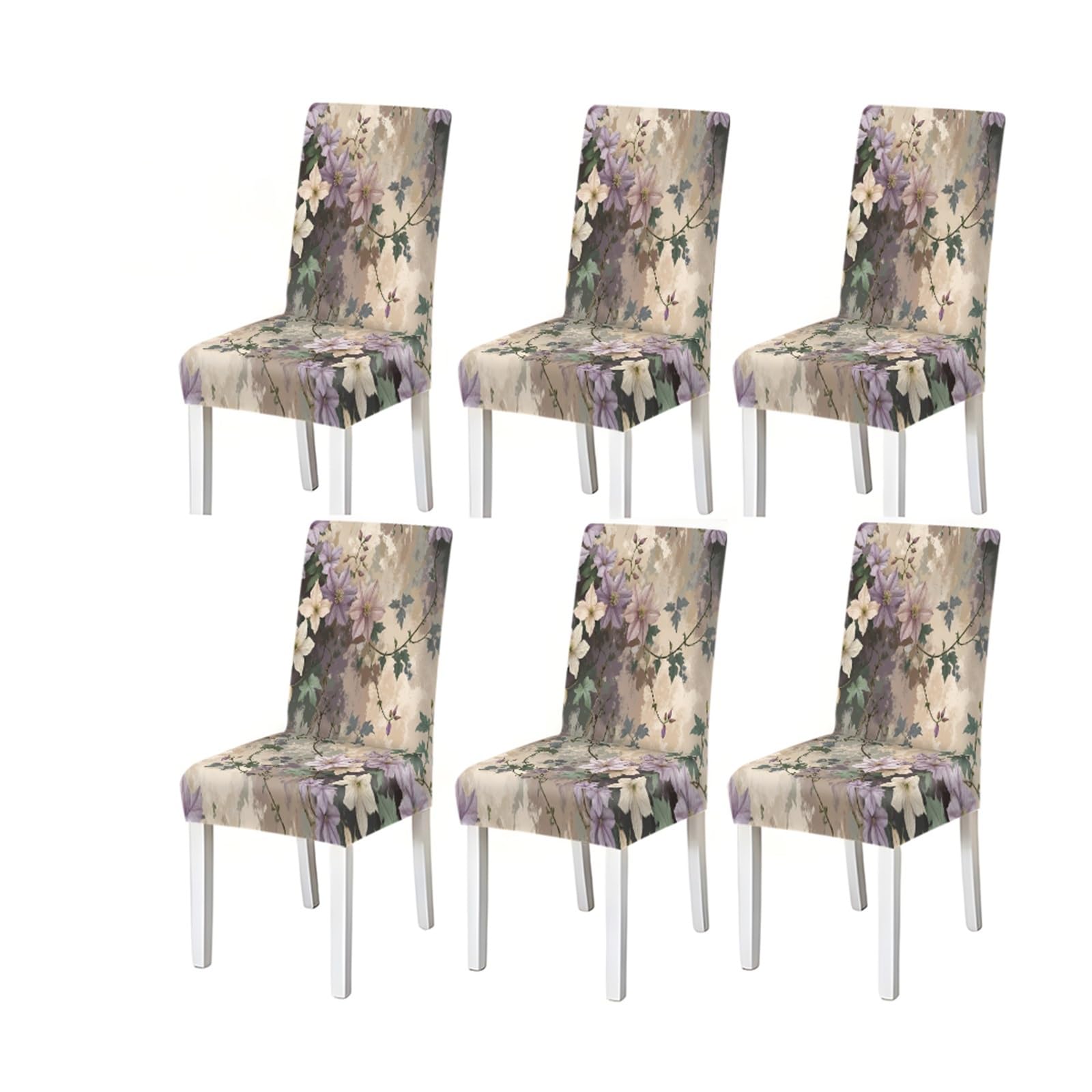 BOSUYBN Vintage Beige Clematis Floral Print Dining Chair Covers, Stretch Slipcovers For Home Kitchen Dining Room Party, 2/4/6PCS Furniture Protectors for Home Dining Room(6PCSChair cover)