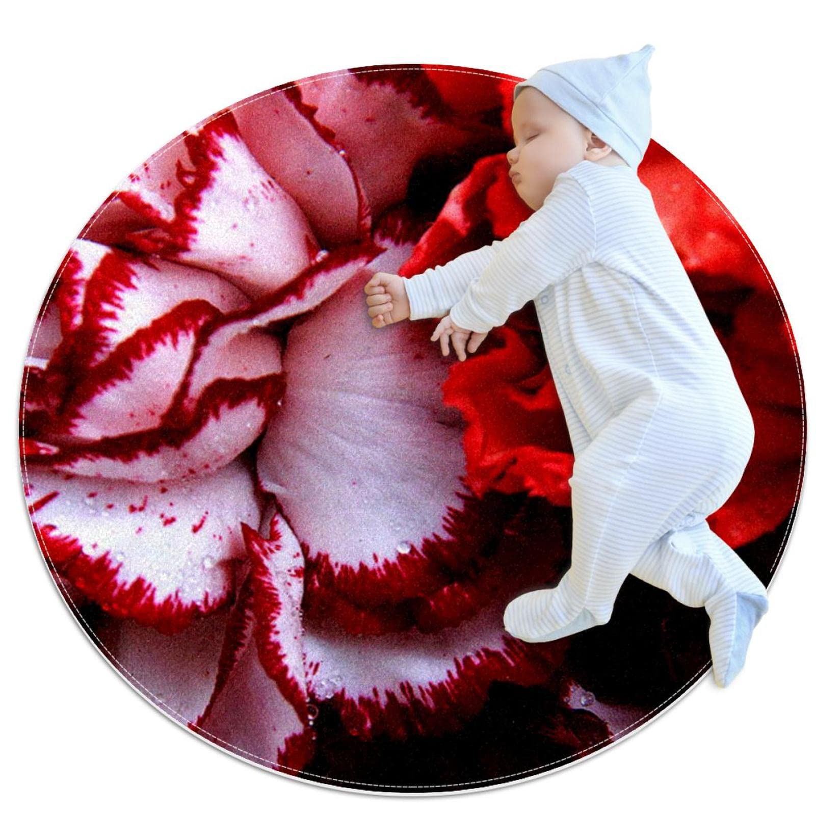 Alfombra redonda para niños y niñas de 80x80cm con diseño de flores para dormitorio infantil