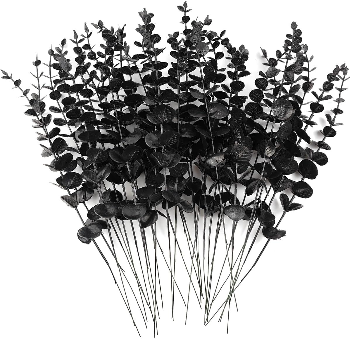 14PCS 15” Black Eucalyptus Stems Artificial Eucalyptus Leaves Branches Fake Eucalyptuses Decor Faux Eucalyptus leaf Stem for Halloween Autumn Fall Floral Arrangement Wedding Bouquet Home Office