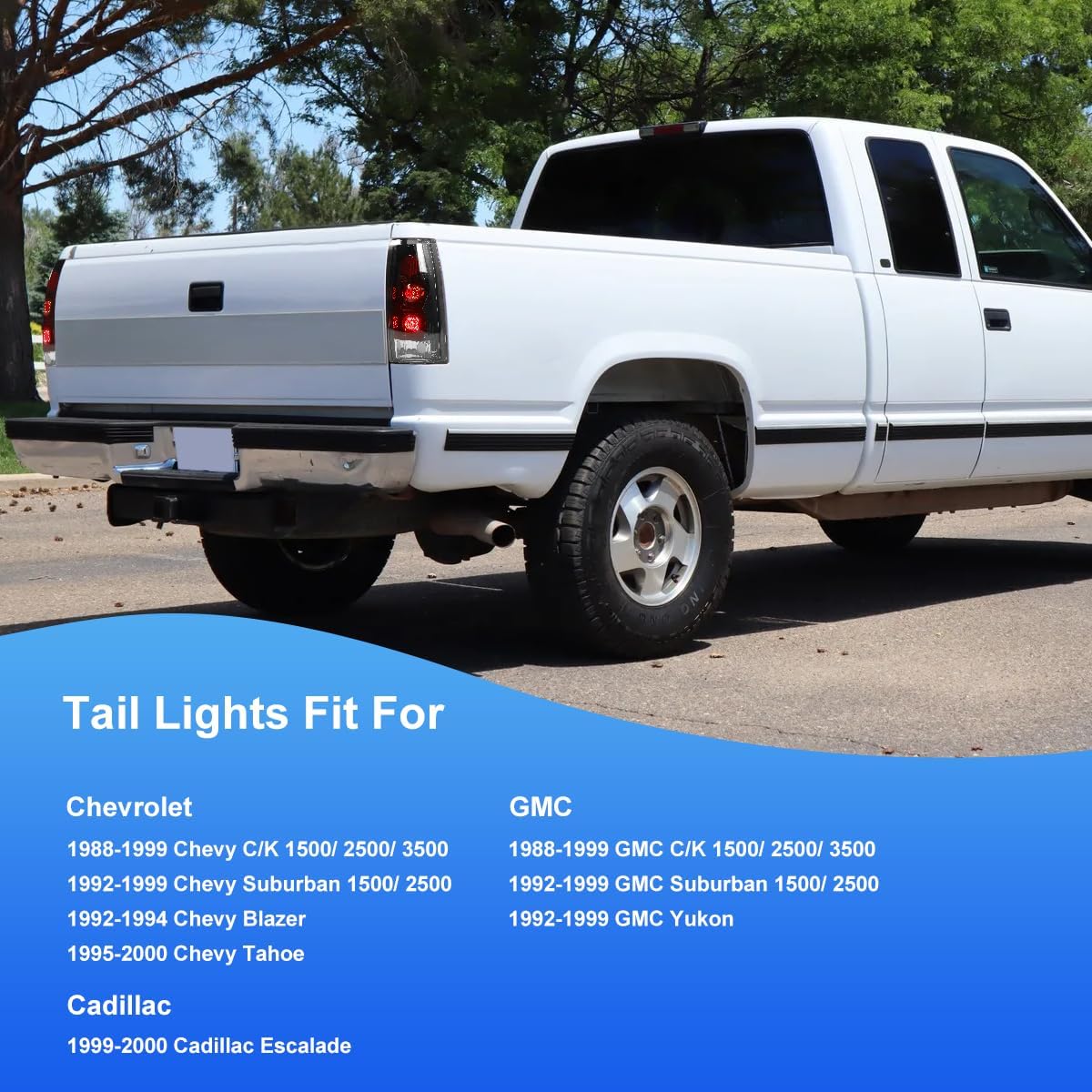CPW LED Tail Lights [Clear Lens], Compatible with 1988-2000 Chevy C/K 1500/2500/3500, Suburban, Blazer, Tahoe, GMC C/K, Yukon, Escalade, 12V, Plug and Play, IP67 Weatherproof