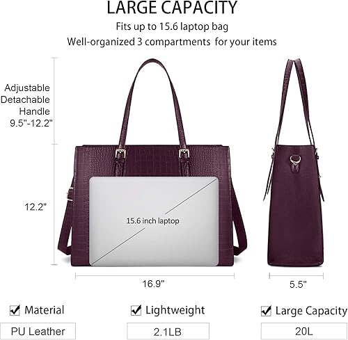 Miniatura 4 de Bolso para laptop de 15.6 pulgadas para mujer bolsa tote de mano y hombro fabricada en cuero elegante maletín profesional de gran capacidad y a