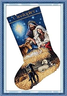 Cross Stitch Kits for Adults,Stamped Full Range of Embroidery Starter Kit for Beginners Needlepoint Kits 11CT Pre-Printed Pattern, Cross-Stitching Kits-Christmas Stocking 13.8×21.7 inch