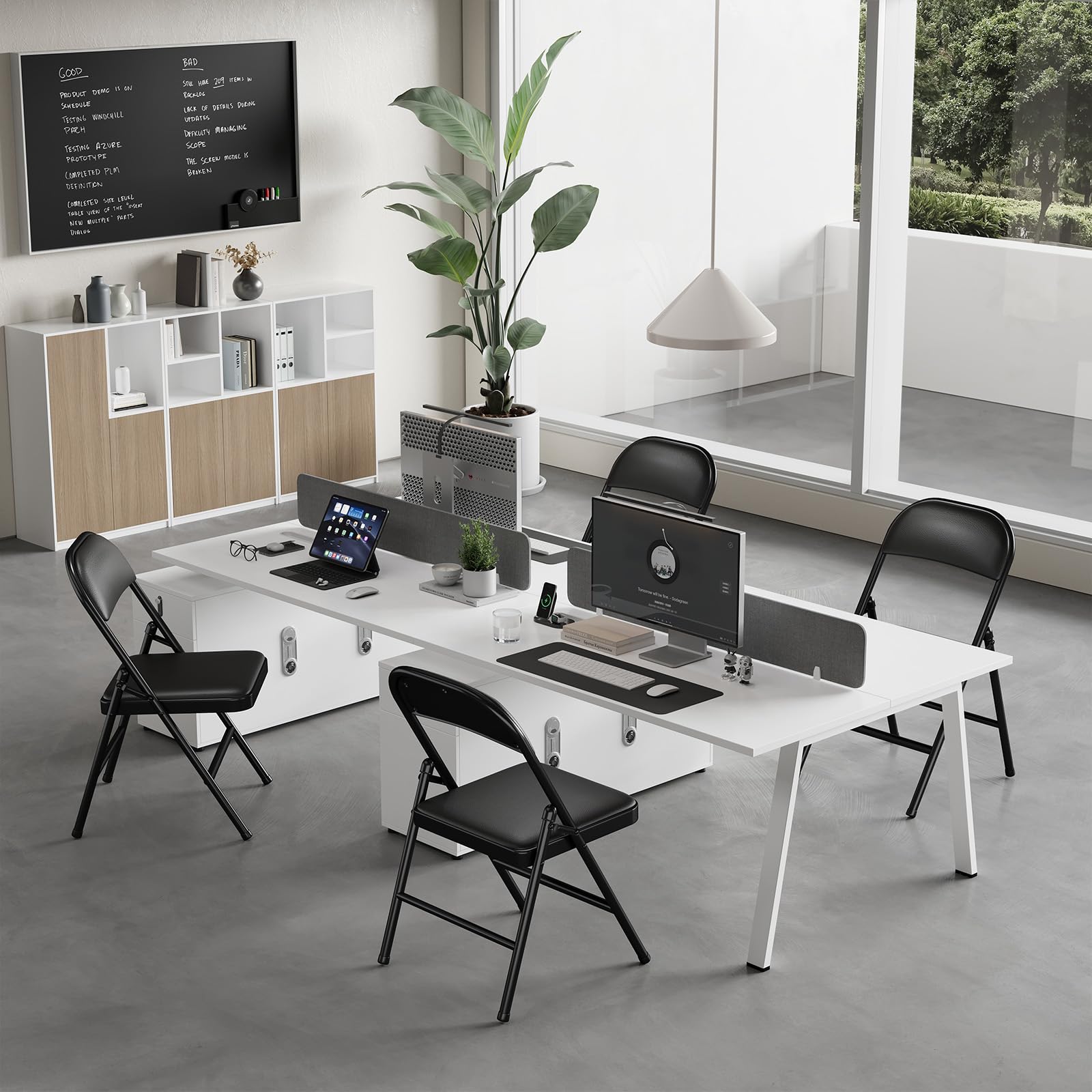 Lot de 6 Chaises Pliantes Rembourrées, Charge 158 kg, Cadre en Acier, Simili Cuir PU, Pliable Gain de Place, sans Montage, pour Salon, Salle à Manger, Camping, Jardin, Réception, Noir