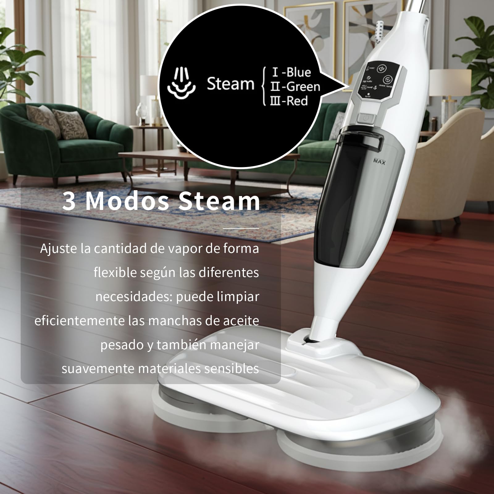 PUREBEAR Fregona a Vapor 2 en 1, Limpiador de Vapor con Limpiador Portátil, 3 Niveles de Vapor, 4 Paños de Repuesto, Multiusos para Suelos Duros, Baldosas, Ventanas y Ropa