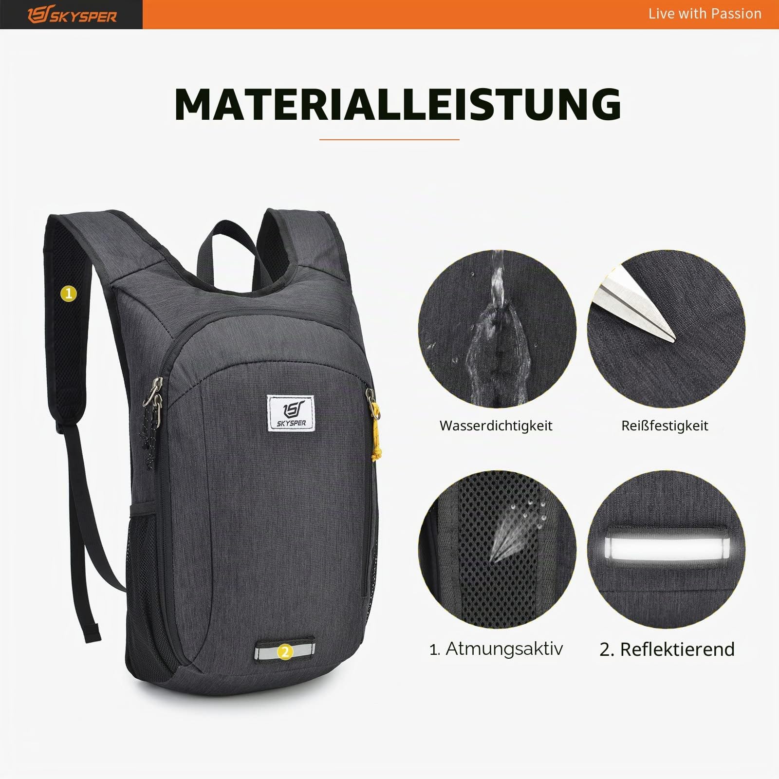 SKYSPER 10L Faltbarer Rucksack Ultraleicht Tagesrucksack Wasserfest Daypack Reiserucksack Wanderrucksack für Wandern Reisen Städtetrips