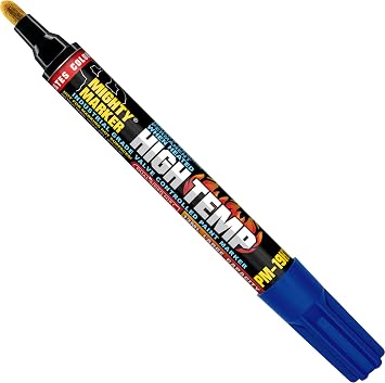 PM-19HT High Temperature, Dual Bullet and Chisel Tip, Bonus Tips, 13ml, Valve Action, Marks Stand Up to 2000 F, For Metal Glass Ceramics, Manufactured in the USA, 6 Pack Blue
