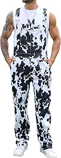 Cow Print Overalls for Men Animal Pants Fall Jumpsuit Bibs Coveralls