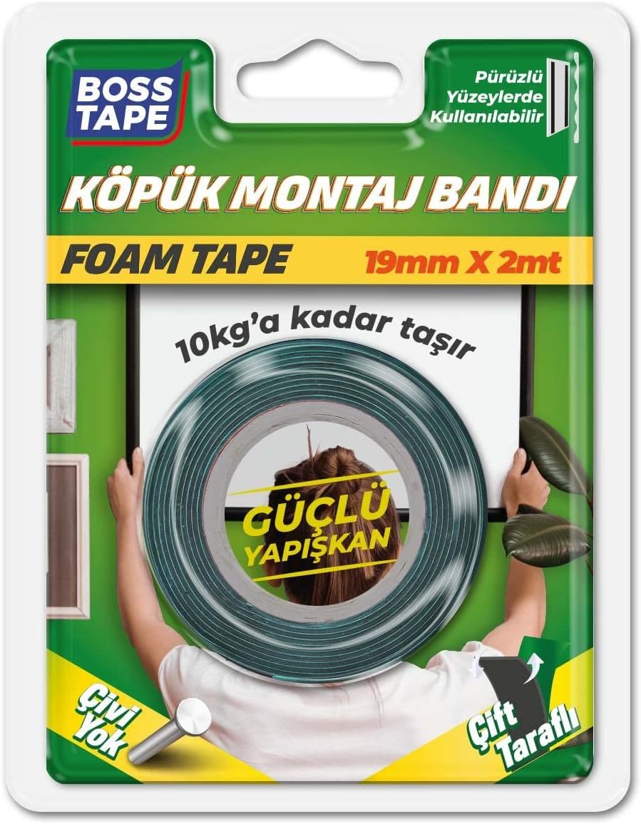 Boss Tape Solvent Akrilik Aksesuar Köpük Montaj Bandi 10 kg, 19 mm x 2 Metre Boyut