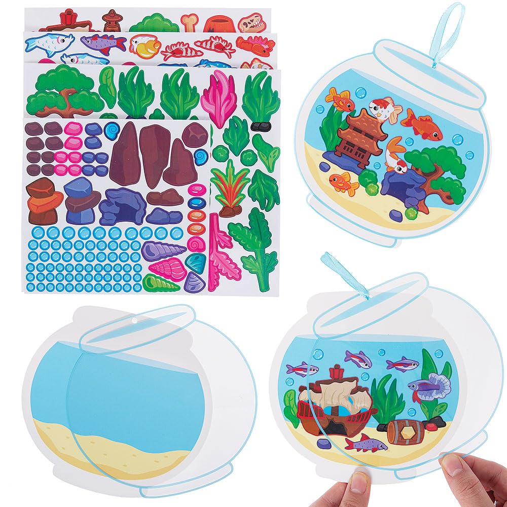 Baker Ross VC142 Fish Bowl Mini Sticker Scene Kits - Pack of 5, Fish Bowl Sticker Craft Scenes