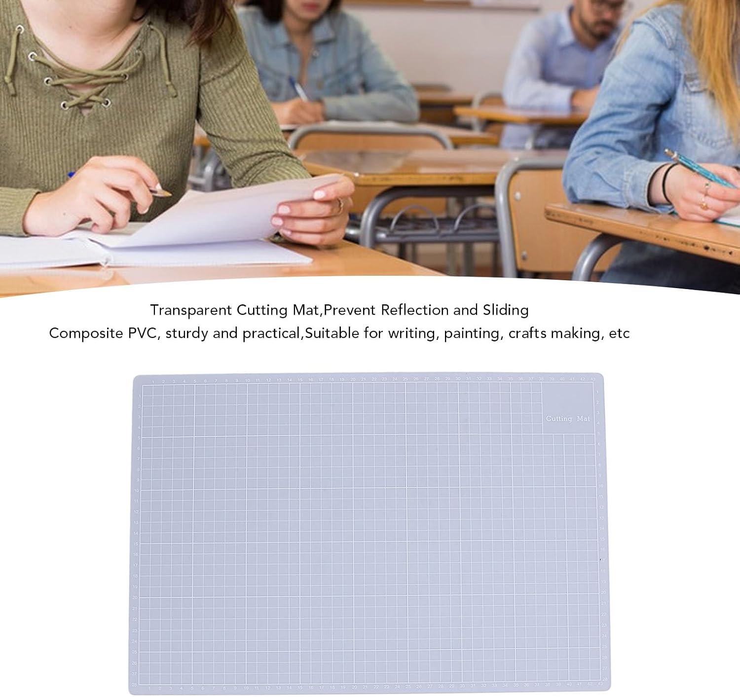 Transparent Cutting Mat Non Slip Composite PVC Craft Board for Writing Painting and Crafting with Accurate Scale Lines for Home Office Studio (A3 Size)