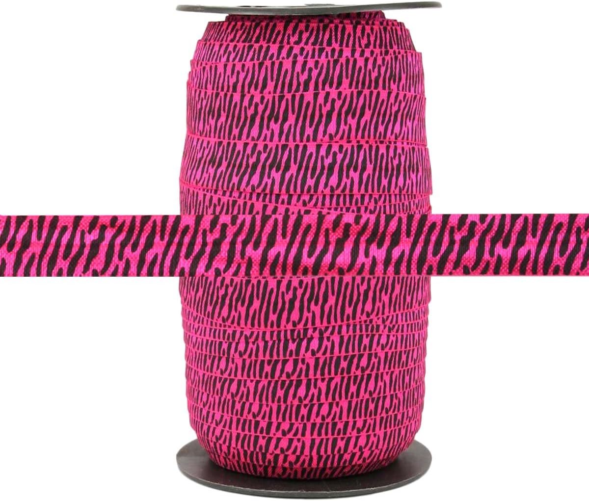100 Yards - Hot Pink Zebra - 5/8" Fold Over Elastic - ElasticByTheYard