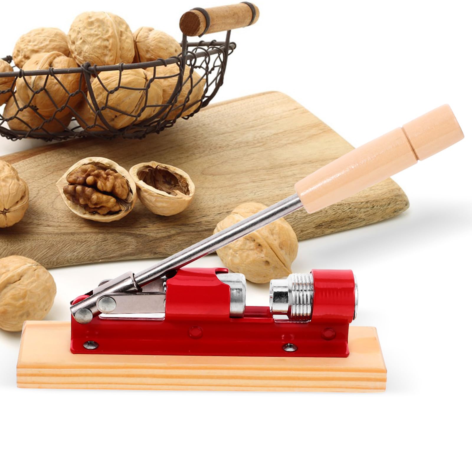 NUOBESTY Casse-Noix Angle Ajustable de 35 à 45 Degrés en Bois et Acier Inoxydable Mécanique Pince Ouverture Facile des Noix Outil Pratique pour Fruits Secs à Domicile