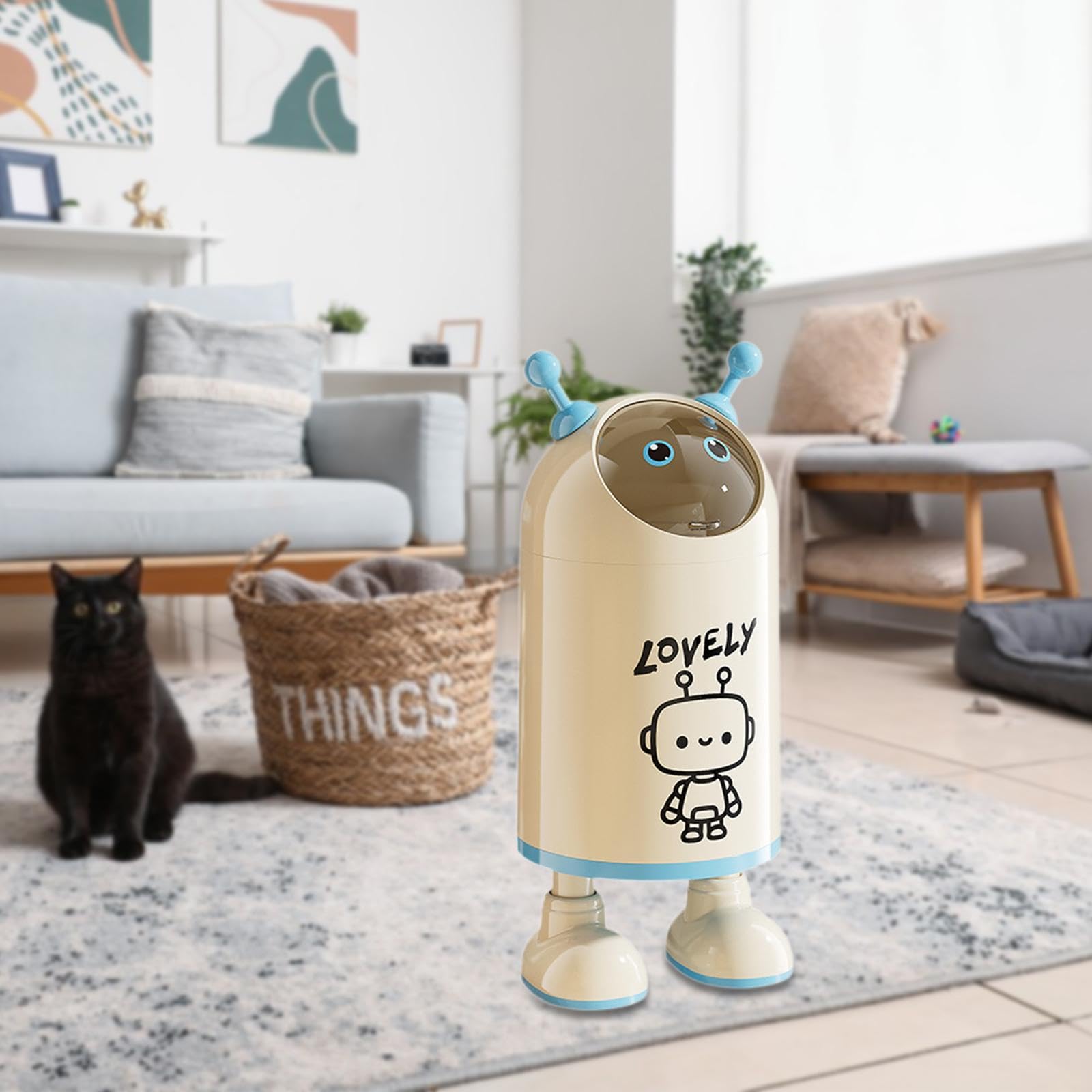 Mülleimer Tragbarer Müllbehälter Abfallkorb, Cartoon Mülleimer, Abfalleimer mit Niedlichem Design und Doppelstruktur Aus PP und PET für Kinderzimmer Badezimmer Wohnzimmer, Roboter