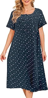 Nightgowns for Women Soft 100% Cotton House Dress Short/Long Sleeve Night Gowns Comfy Sleepwear S-3XL
