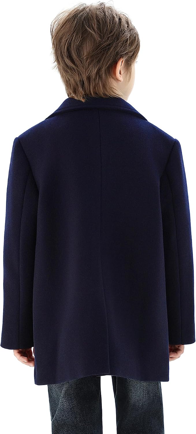 WULFUL Boys Wool Coat Single Breasted Trench Coat Winter Pea Coat