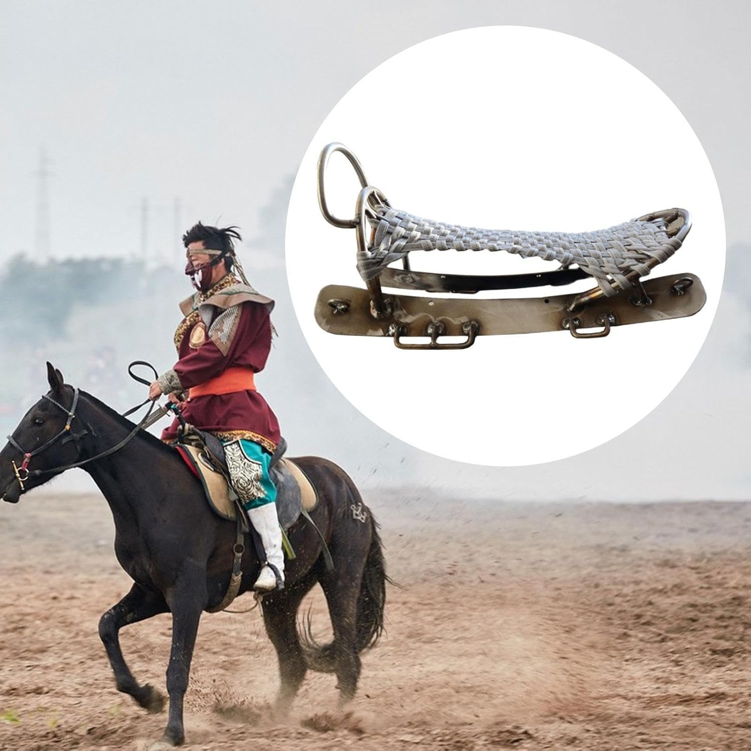 Horse Saddle Stainless Steel Frame Stable Horse Tack Woven Rope Traditional Equestrian Gear Sturdy Riding Equipment Structure