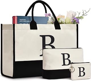 Initial Canvas Tote Bag Birthdays Gift for Women Mom Teacher Friend Bridesmaid,Custom for Wedding Beach Holidays