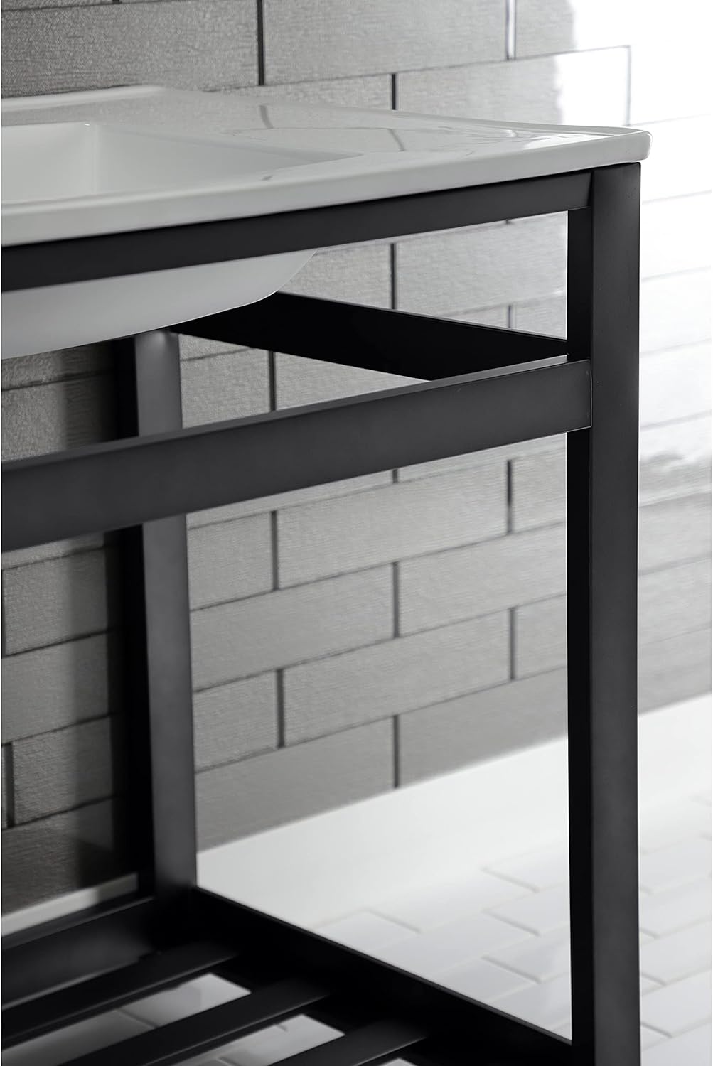 Kingston Brass VWP3122W8A0 Quadras 31-Inch Ceramic Console Sink (8-Inch, 3-Hole), White/Matte Black