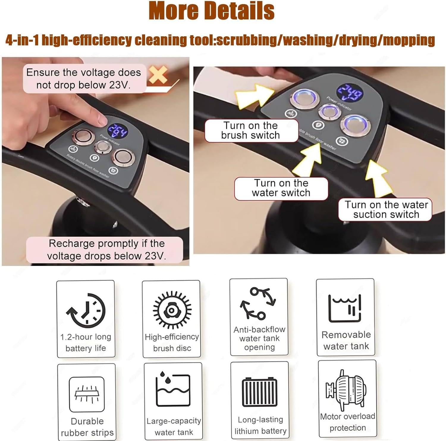 Laveuse Sol Professionnelle Portable, Autolaveuse Électrique Double Brosse, 43cm Largeur Nettoyage, 1200m²/h Capacité, 240 RPM, 360° Rotation pour Domicile Bureau Garages Red
