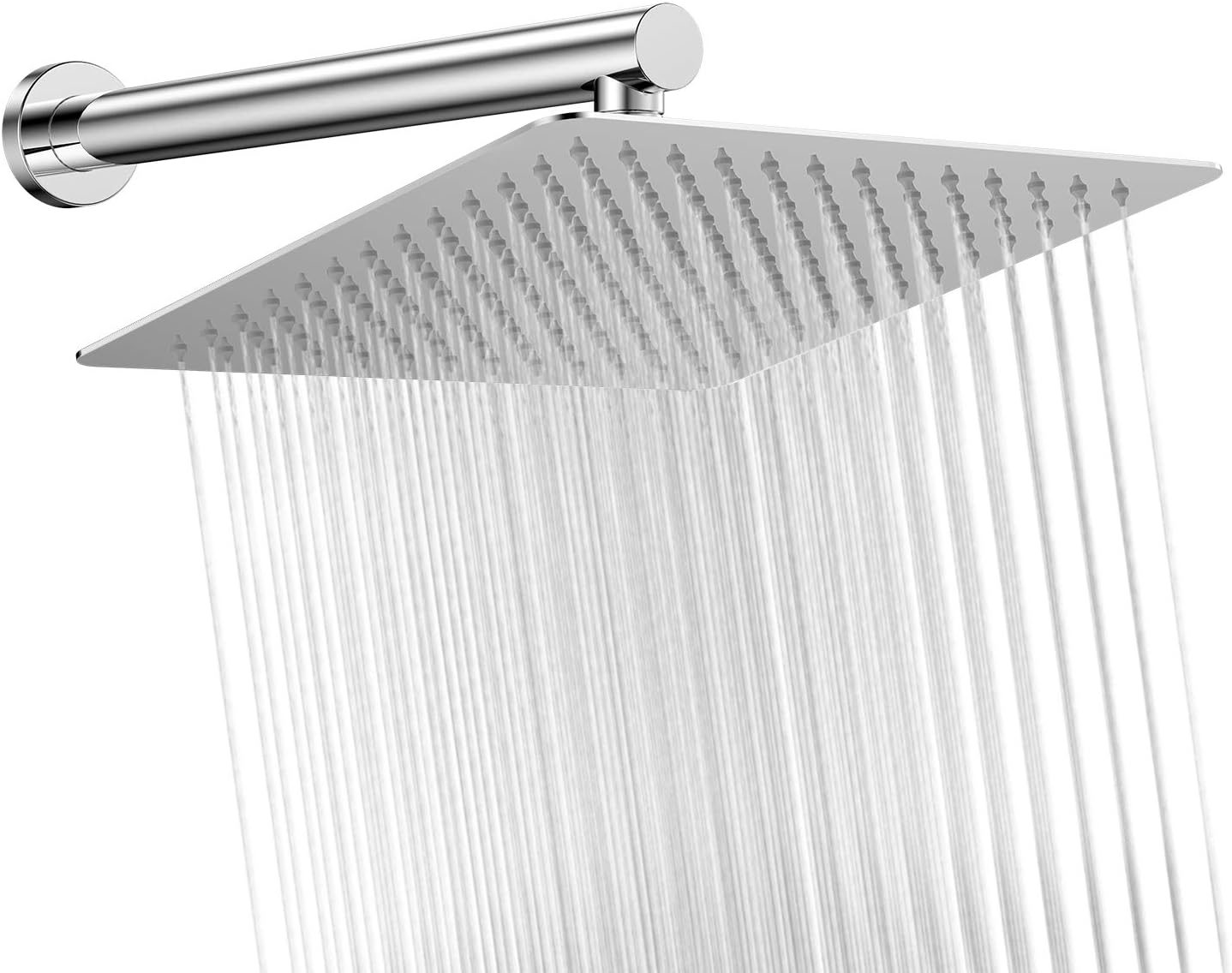 12’’ Square Large High Pressure Shower Head Waterfall Full Body Coverage 2 mm Ultra Thin Rainfall Adjustable Bath Shower Head,304 Stainless Steel Chrome Finish Easy to Installation