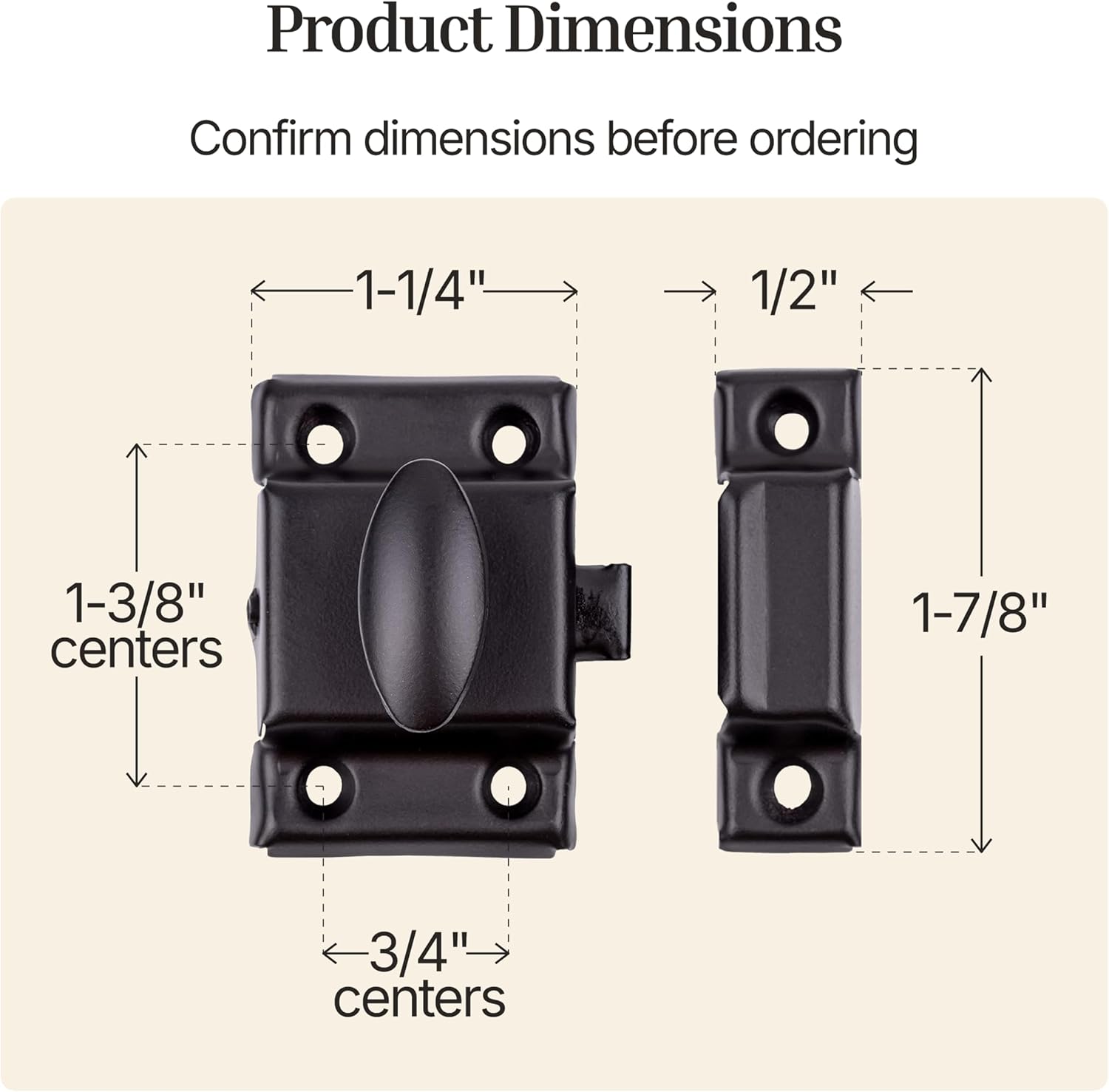 Small Stamped Oil Rubbed Bronze Cabinet Door Latch - 1 7/8" × 1 7/8" - Spring Loaded Cupboard Door Latch with Oval Turn - Vintage Cabinet Hardware | UA-141-LOB (1)