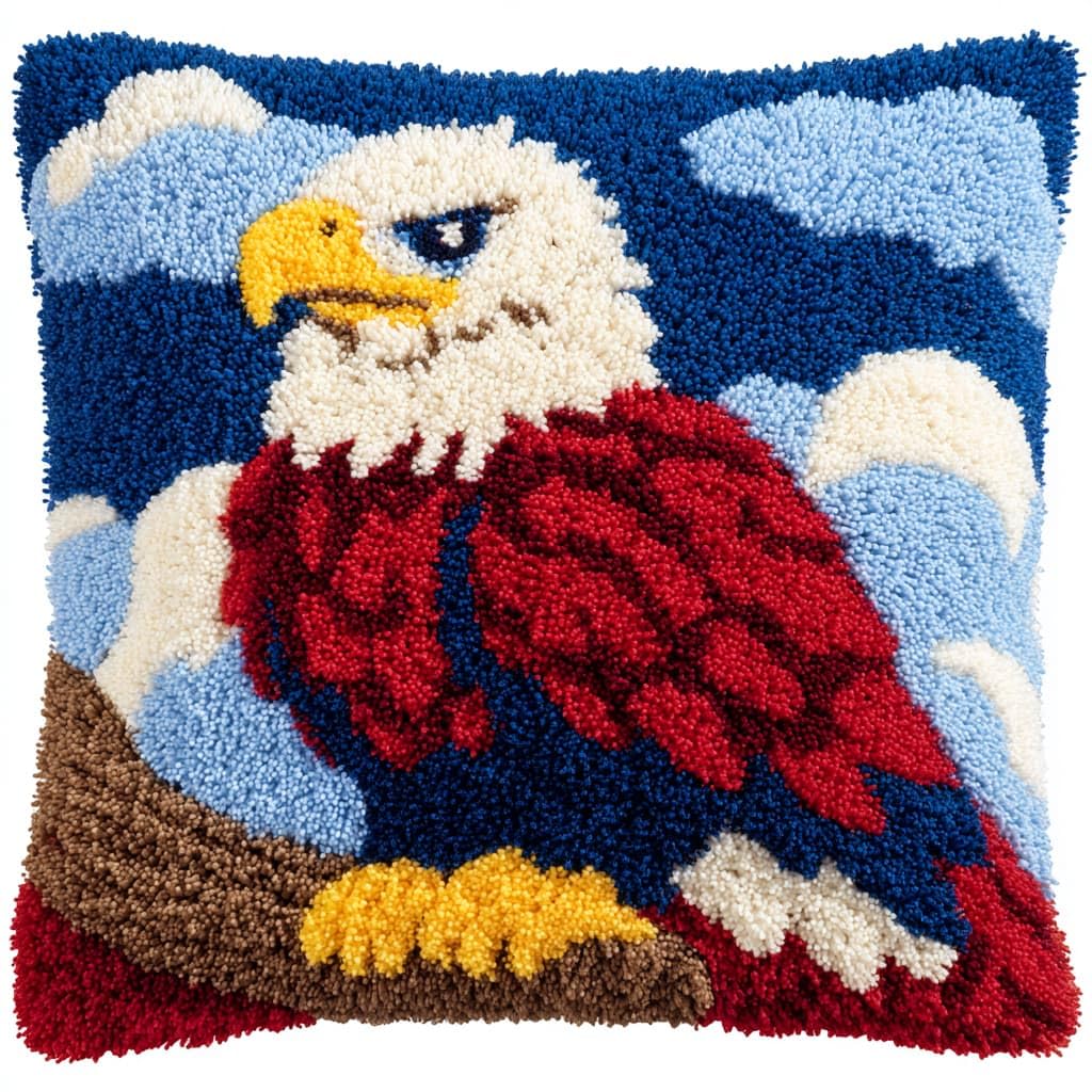 Taxpy Latch Hook Kits, Animal Eagle Pillow DIY Rug Crochet Hook Cushion Making Kits with Preprinted Pattern Canvas Handmade Cushion Kit 43x43cm