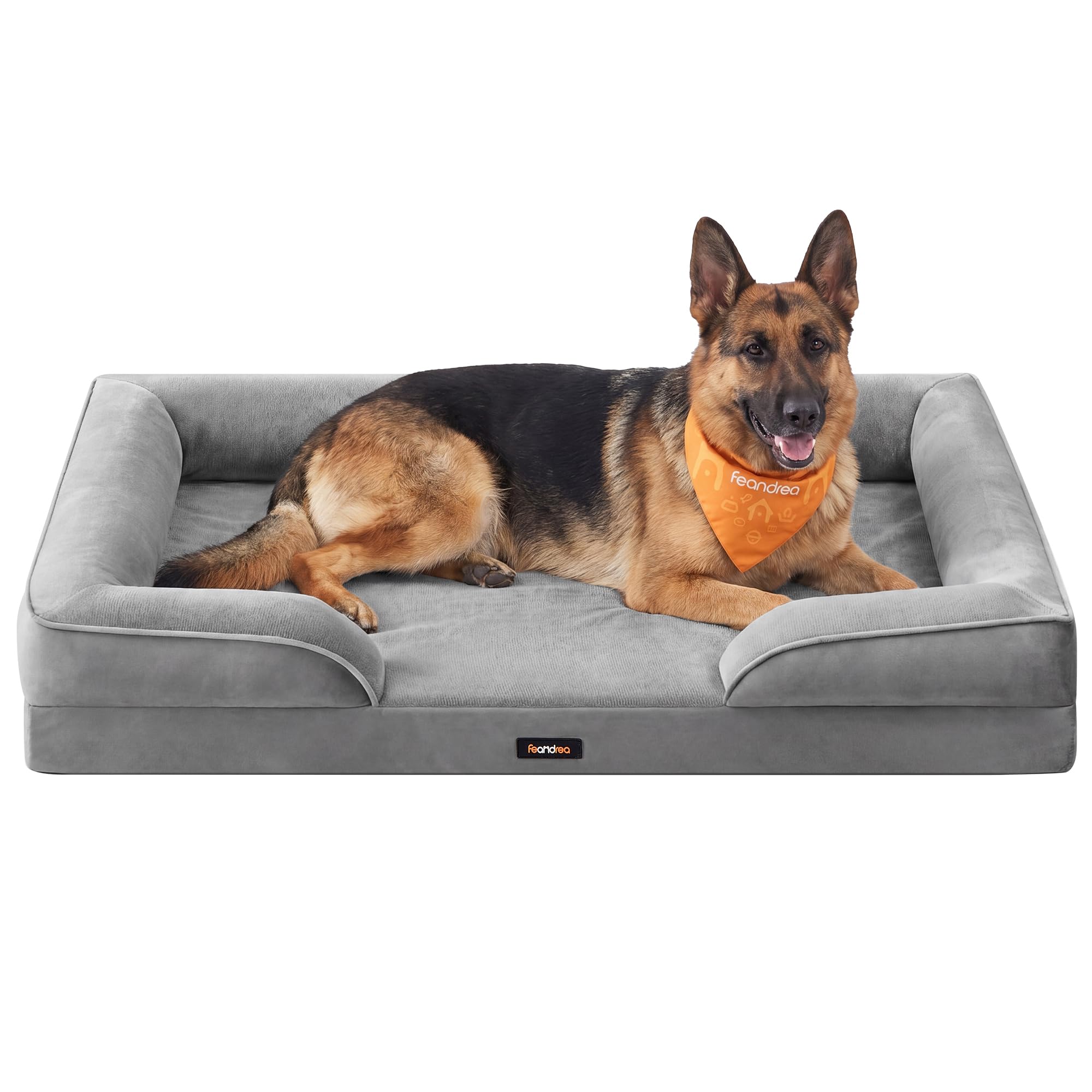 Feandrea Orthopaedic Dog Sofa Bed, M Dog Bed with Raised Sides, Egg Crate Foam, Removable and Washable Cover, Non-Slip Bottom, Water-Resistant Lining, Dove Grey, 122 x 85 x 17 cm PGW325GD01