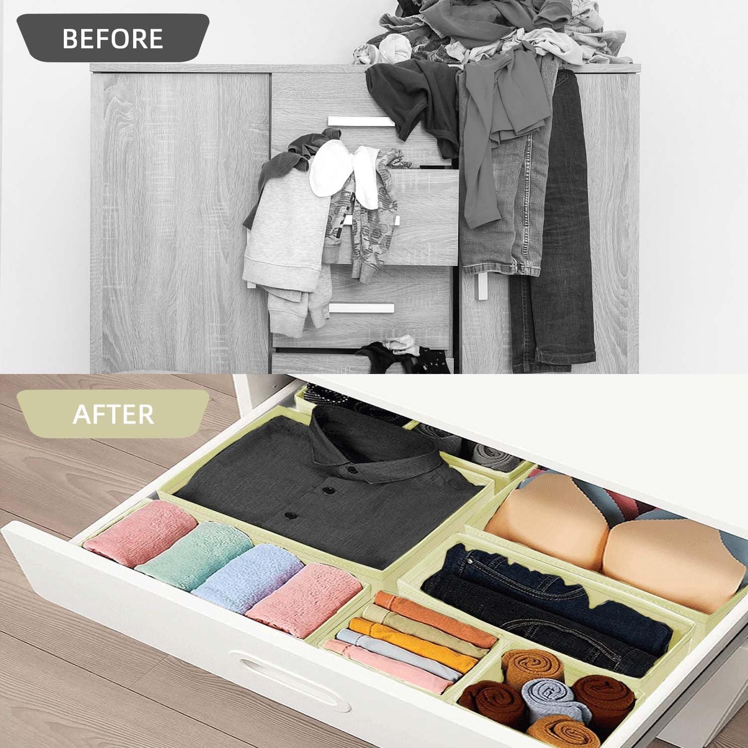 TOUYINGER Clothes Drawer Organiser Foldable, Set of 12 Storage Boxes Fabric for Wardrobe Drawer Dividers for Underwear Sock - Image 3