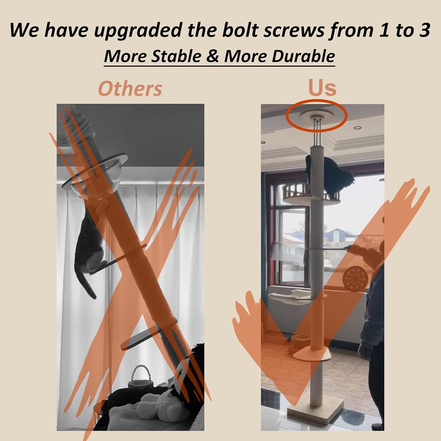 Floor to Ceiling Cat Trees Tower with Sisal Rope Scratching Post, Adjustable Height 82-117 inch, 5 Tier Cat Climbing Tree for Indoor Cats Large Adult, Modern Tall Cat Activity Tree(Deluxe Style 3)