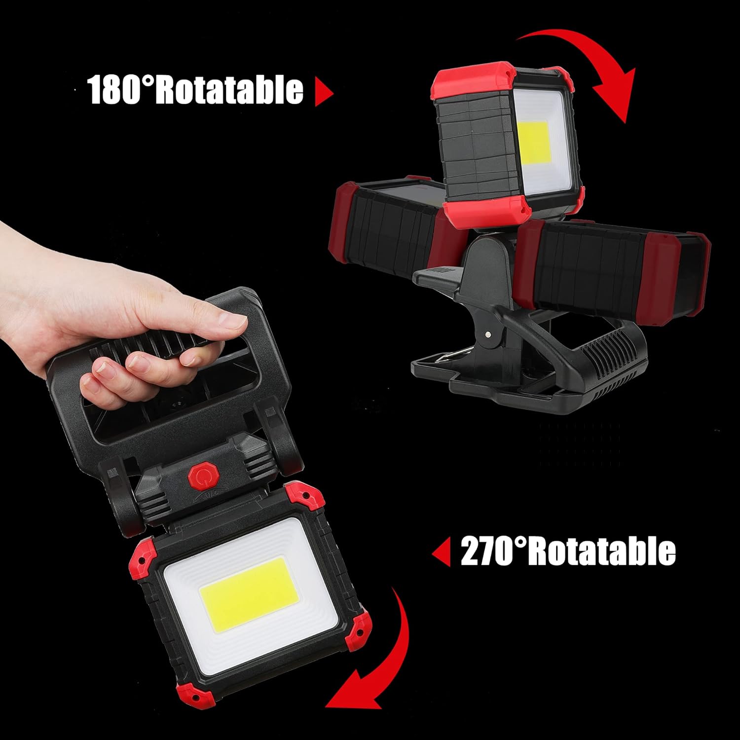 LED Rechargeable Work Light with Clamp, 2Pack 2100LM COB Magnetic Clip on Worklight 270° Rotating with Mobile Charger, Portable Clamp Work Light for Boats, Car Repairing, Job Site Lighting