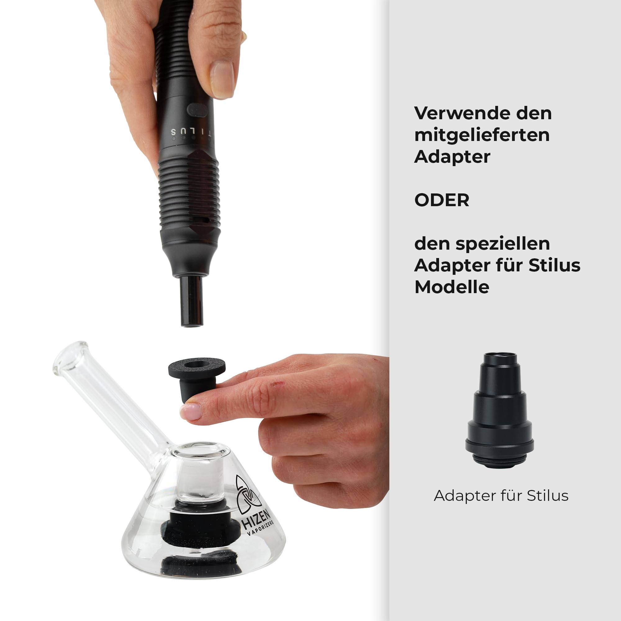 HIZEN Vaporizer Stilus Mini + Glasbong Starter Set - Verdampfer für Kräuter, Konduktion Kräuterverdampfer mit USB-C, Aluminium Gehäuse, modular erweiterbar - nikotinfrei